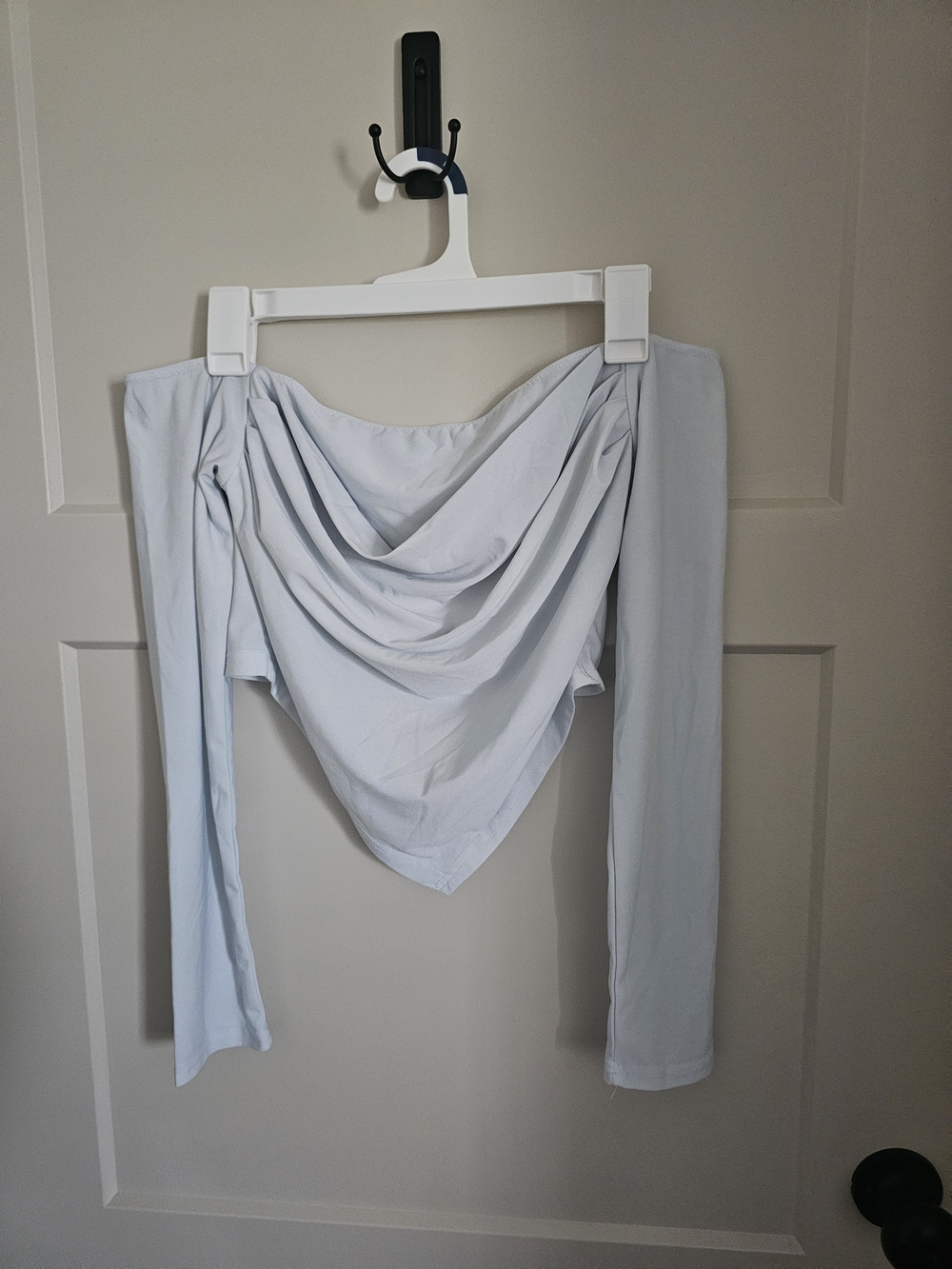 Better Be Light Gray Off-Shoulder Draped Top